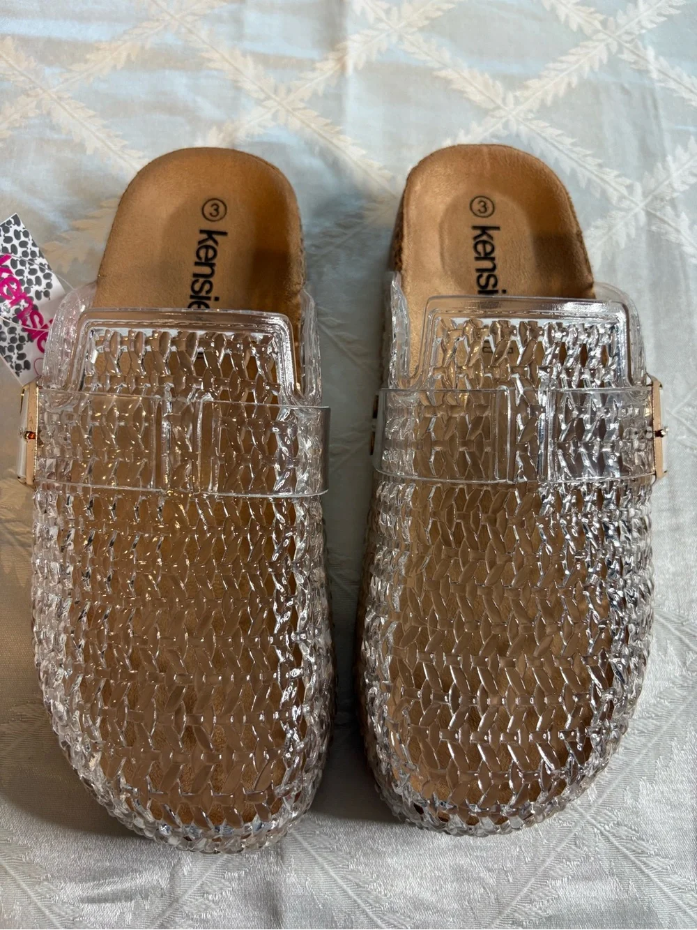 Kensie Clear Textured Jelly Slide Sandals with Metallic Buckle